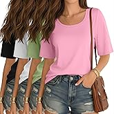 Neer 4 Pack Women’s Half Sleeve T-Shirts Elbow Length Tops Women Scoop Neck Loose Basic Tee Summer Casual Blouses