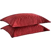 MarCielo 2-Piece Embroidered Pillow Shams, Decorative Microfiber Pillow Covers Set, Standard Size (Red)