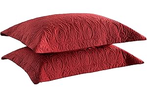 MarCielo 2-Piece Embroidered Pillow Shams, Decorative Microfiber Pillow Covers Set, Standard Size (Red)