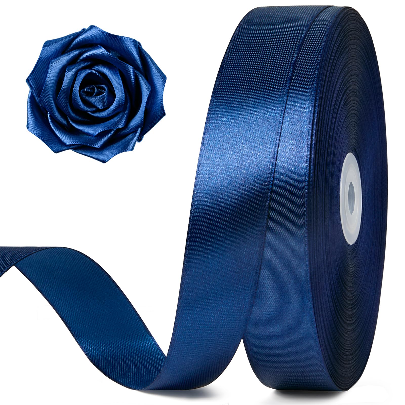 Photo 1 of 100 Yards 1 Inch Navy Blue Satin Ribbon, Solid Craft Fabric Ribbon for Christmas Gift Wrapping, Bows Making, Flower Bouquet, Wedding Party Decoration