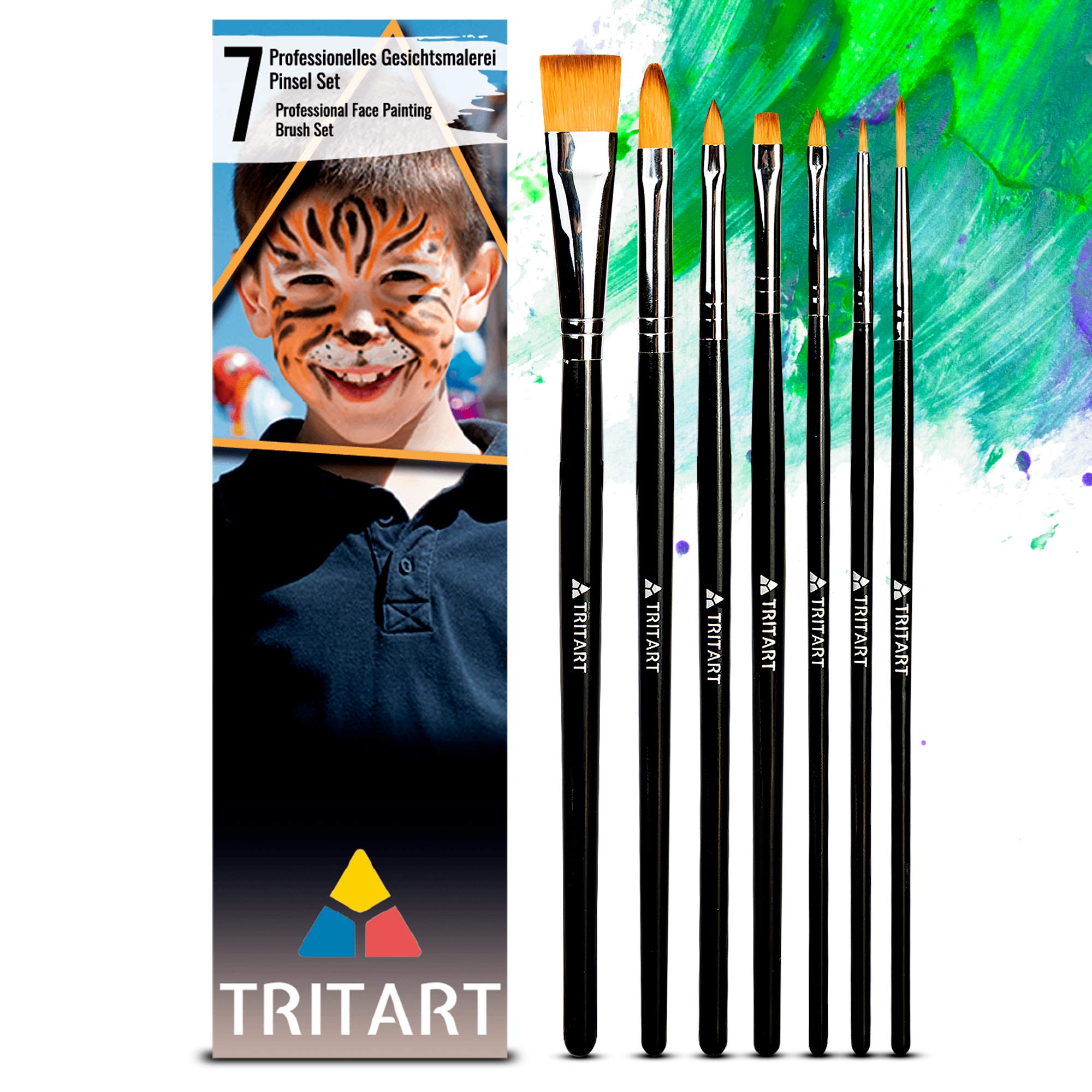 Tritart Make-Up Brush Set | 7 Brushes for Children's Make-Up, Theatre, Carnival, Halloween | Professional Synthetic Brush Set
