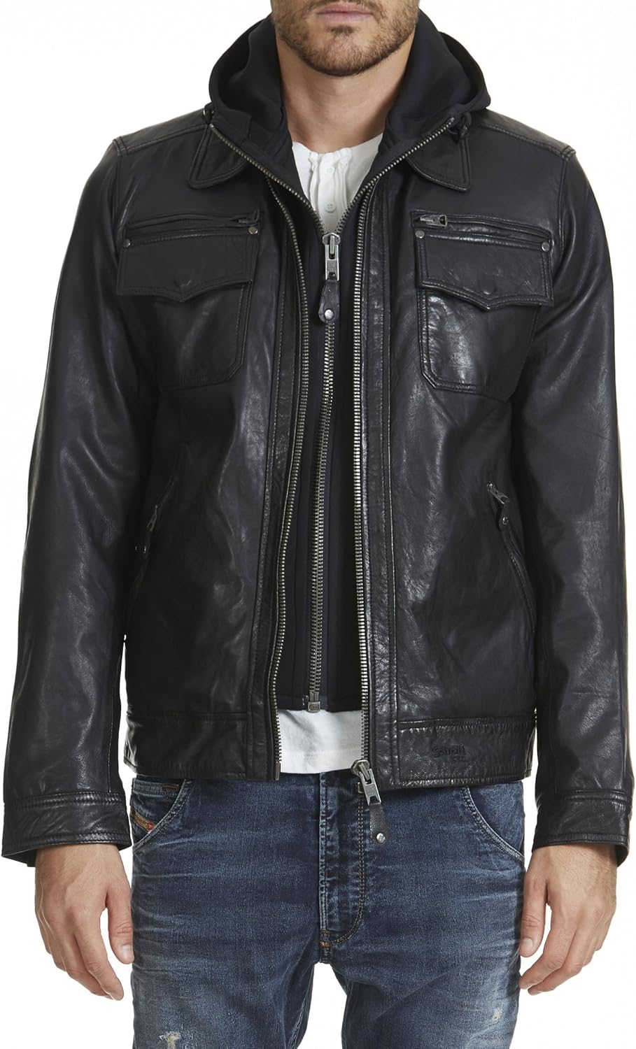 Schott NYC Men's Police Leather Jacket, Black, Small Amazon.co.uk