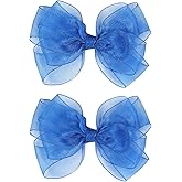 5.5-Inch Organza Double Hair Bows Alligator Clips Hair Accessories for Girls Toddler Kids Children Teens -Royal Blue