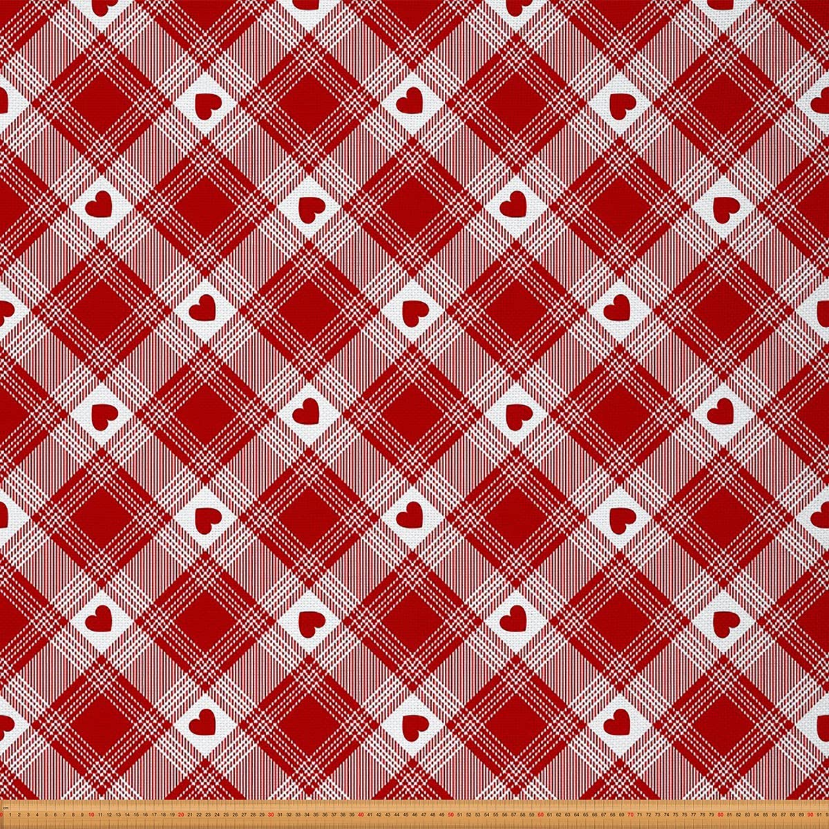 Tartan Plaid Upholstery Fabric for Chairs,Rainbow Buffalo Check Outdoor Fabric by The Yard,Valentines Day Heart Love Fabric for Upholstery and DIY Projects,2 Yards,(L184*W150cm) Red White