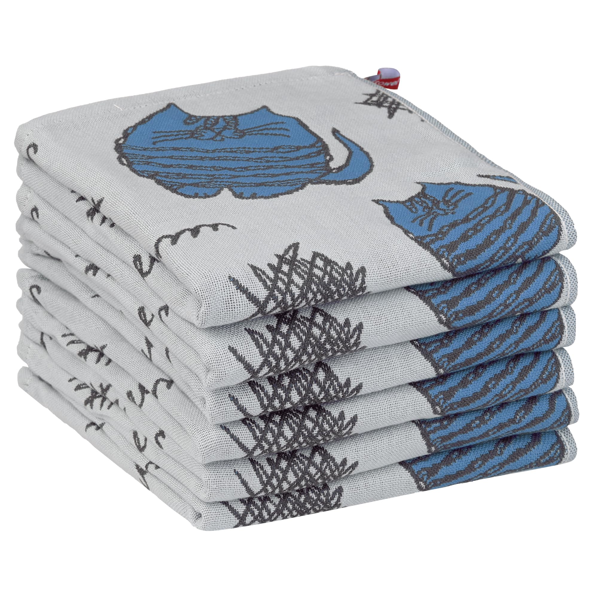 Uxcell Cat Kitchen Towels Pack of 6, 100% Cotton Tea Towels, Cute Animals Dish Cloths Blue 34cm x 40cm