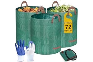 Doubleggs Reusable Yard Waste Bags, 72 Gallon Lawn and Leaf Bags 3 Pack with Reinforced Handles and Gardening Gloves, Heavy Duty Standable Garden Waste Bags for Leaves, Grass, Camping, Recycling