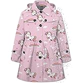 Betusline Girl's Hooded Rain Jackets Lightweight Print Waterproof Trench Coat Windbreaker Raincoats for Girls,2-14 Years