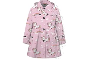 Betusline Girl's Hooded Rain Jackets Lightweight Print Waterproof Trench Coat Windbreaker Raincoats for Girls,2-14 Years