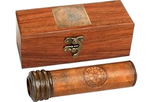 Hanzla Collection Leather Stiched Antique Brass Kaleidoscope Maritime Nautical Kids Gift with Wooden Box