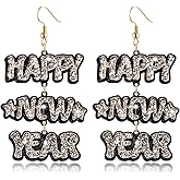 Happy New Year Earring for Women Glitter Rhinestone Star Dangle Earrings Holiday New Year’s Eve Earrings Festive Party Jewelry Gifts