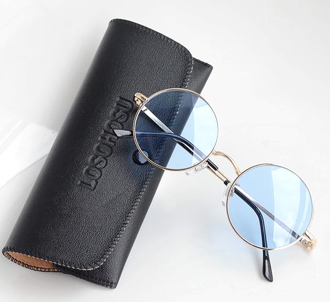 Amazon ロゾホス Losohosu ラウンドメタル 丸型 サングラス カラー レンズ Uvカット トレンド 眼鏡 伊達めがね メンズ レディース 兼用 ブルー サングラス 通販