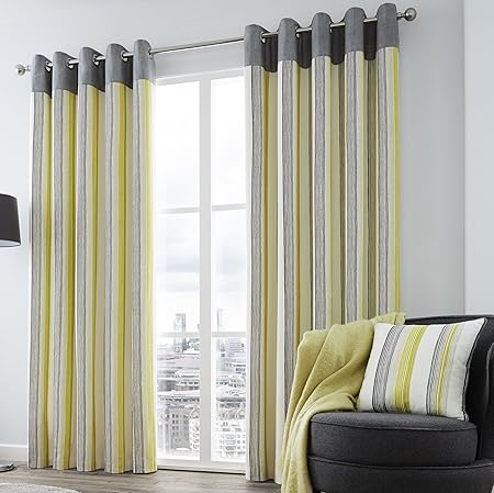 Riddle Lined Eyelet Curtains 46 X 72 Lime Green Charcoal Grey