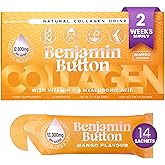 Benjamin Button 12,000mg Marine Collagen Liquid Shots| High Strength Hydrolyzed Marine Collagen Peptides w/Hyaluronic Acid & Vitamin C for Skin, Hair & Joints | Mango, 14 Daily Servings 30ml