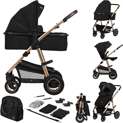 Amber Coche de bebé multifuncional 2 en 1 Conjunto silla de paseo con el Asiento de Cubo e Capazo Manillar regulable Bolsa Mosquitero Protector de lluvia