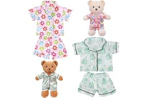 FUNCREVITY 2 Sets Bear Clothes Stuffed Animal Accessories Pink and Blue Bear Clothes Double Layer Muslin Short Sleeve Top and Bottom Fits Most 14-18 Inch