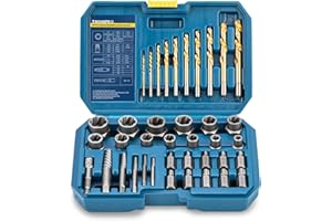 Thinkpro 39Pcs Bolt Extractor Set and Drill Bit Kit,Multi-Spline Screw Extractors,Easy Out Broken Lug Nut Extraction Socket Set for Damaged,Frozen,Studs,Rusted,Rounded-Off Bolts,Screws (39-piece)