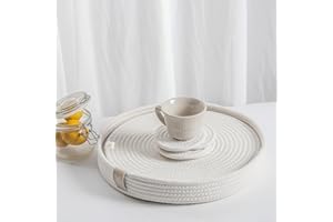 Art PineCone's Woven Cotton Rope Round Placemats Set of 4 with Holder Included, Non-Slip, and Heat Resistant for Your Perfect Table Decor! (Off White, 13 inch Plus coaster)