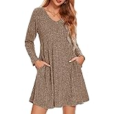 ZENNILO Women Plus Size Sweater Dress Long Sleeve Dress for Women Basic V Neck Fall Winter Tunic Dresses with Pockets