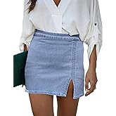 luvamia Jean Skirt for Women with Slit High Wasited Bodycon Stretch Pencil Mini Short Denim Skirts