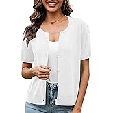 VIISHOW Women's Summer Lightweight Short Sleeve Cardigan Crochet Knit Shrug Open Front Crew Neck Button Up Casual Tops