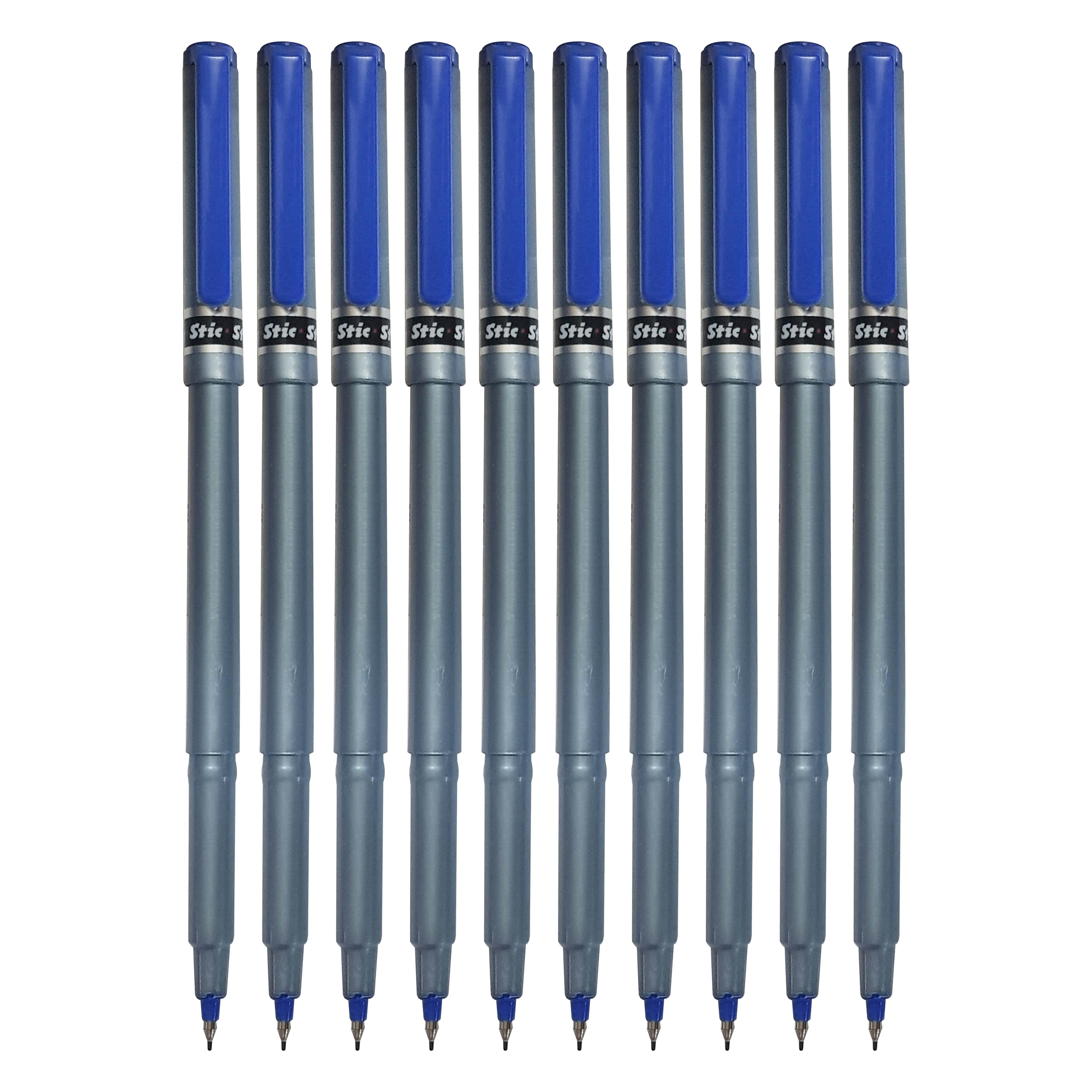 HF610 Fineliner Pens, BLUE, Fine Point (0.5mm), Pack of 10, Write Draw Sketch Colour Mark Fine Line Pens, School Office Home Use, iZOFAX Black Ball Pen