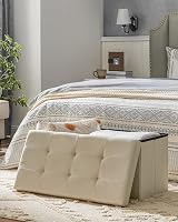 SONGMICS MAZIE Storage Ottoman Bench 76 cm Cream White Folding Foot Rest view 2