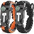 aZengear Paracord Survival Bracelets - Compass, Flint Fire Starter, Whistle, Adjustable Wrist Size - Camping, Hiking, Emergen
