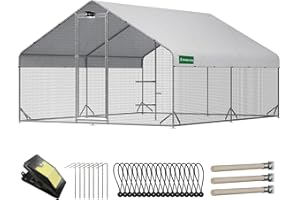 CHIKENCOOP Large Chicken Coop with Chicken Run & Hardware Cloth, Solar Light, Waterproof & UV-Resistant Cover, Outdoor Poultry Cage for Farm Use,2 Room