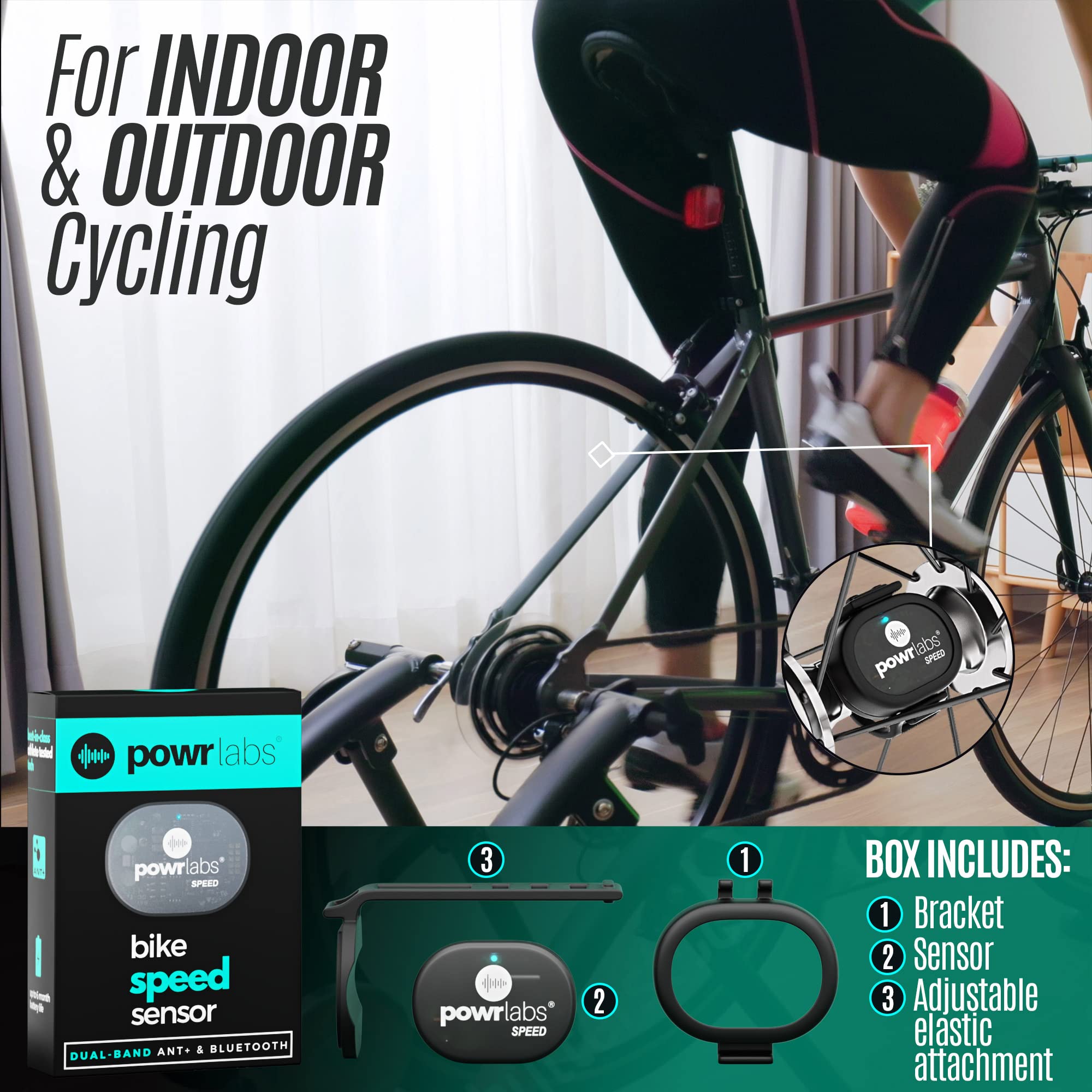 POWR LABS Bike Speed Sensor, Bike Sensor Bluetooth, ANT+ Speed Sensor Bike, Spin Bike Speed Sensor Compatible with Garmin Bike Computers, Wahoo, Zwift, Trainer Road & Polar Apps
