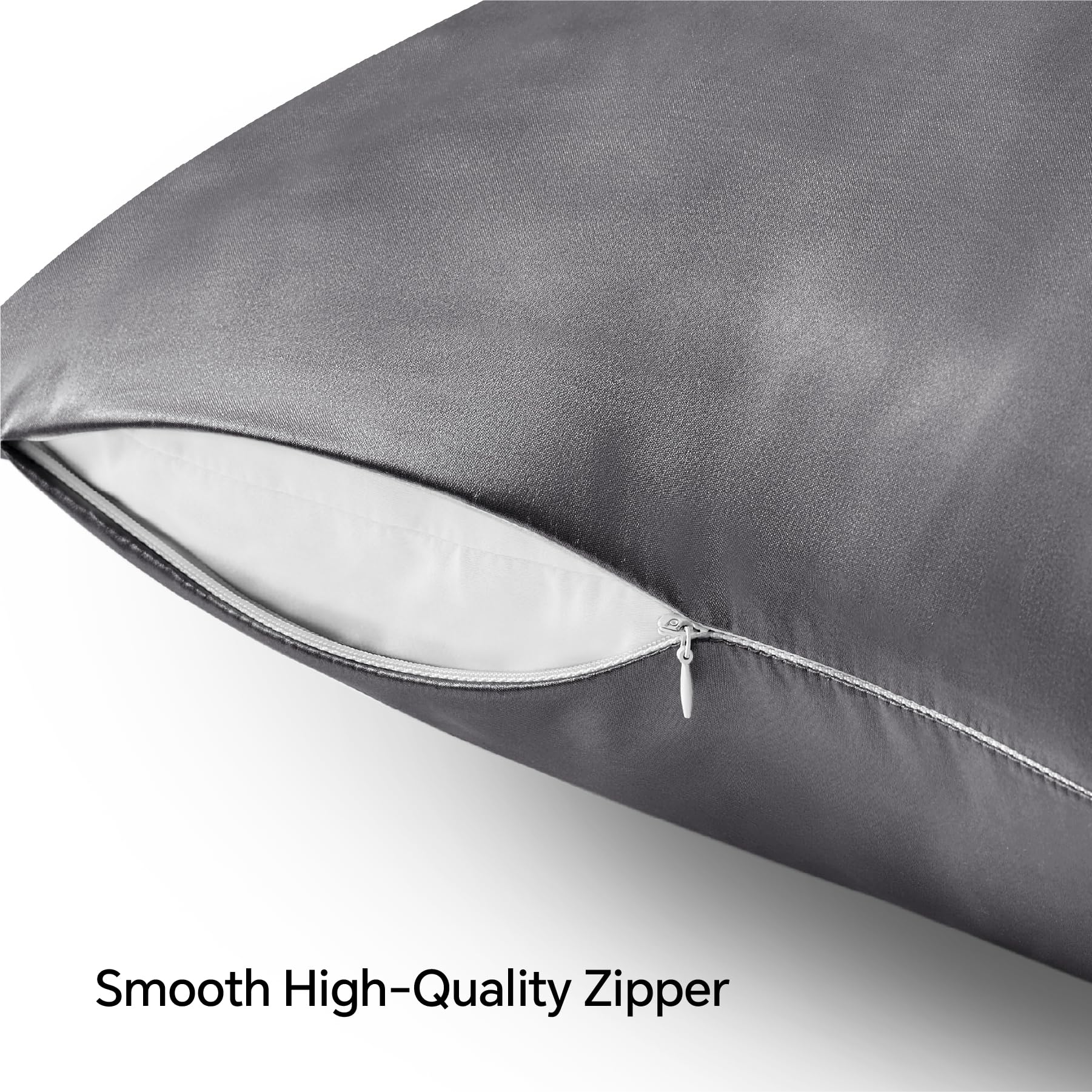 BEDELITE Satin Pillowcase with Zipper 2 Pack, Dark Grey Pillow Cases Standard Size, Super Soft and Cooling Similar to Silk Pillow Cases, Gift for Women Men(20x26 Inches) - Image 5