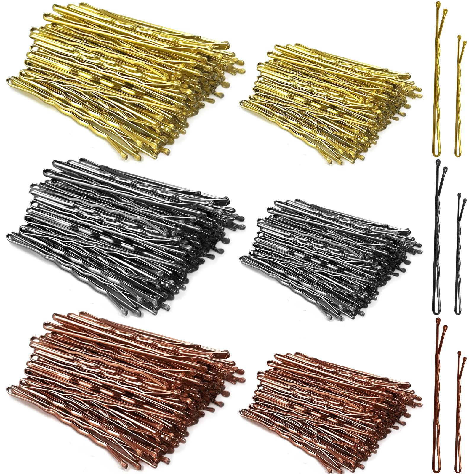 600 Pieces Bobby Pins, 5cm/6cm Hair Clips for Women Hair Grips Invisible Wave Hair Styling Pins (Black & Brown & Blonde)