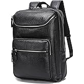 LANNSYNE Full Grain Leather Backpack For Men, 15.6" Leather Laptop Backpack Hiking Travel Bag Camping Rucksack