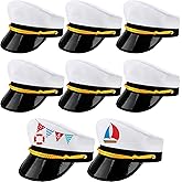 SGBETTER 8 Pcs White Captain Hats Adjustable Yacht Captain Hats Sailor Hat Cruise Admiral Hat for Adult Halloween Nautical Party Dress up
