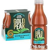 Gold Peak Extra Sweet Iced Tea, Sweet Tea Bottles, 16.9 fl oz, 6 Pack | Real brewed tea sweetened with real cane sugar, 40 mg of caffeine per bottle
