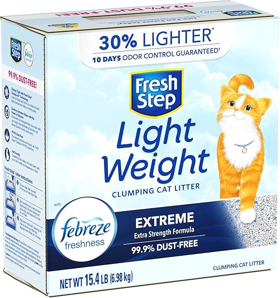 FRESH STEP LIGHTWEIGHT EXTREME SCENTED LITTER WITH THE POWER OF FEBREZE, CLUMPING CAT LITTER, 15.4 POUNDS (PACKAGE MAY VARY)