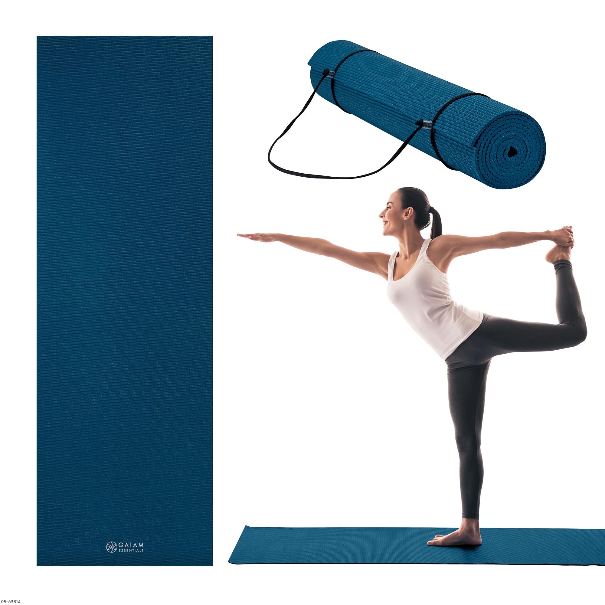 Gaiam Essentials Premium Yoga Mat with Yoga Mat Carry Bag Navy Blue 72" L x 24" W x 1/4" Thick