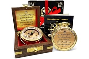The Dream Chaser Compass in Wooden Box - 2025 Graduation Gifts for Him, College, High School, Birthday Gift Idea for Son, Boy
