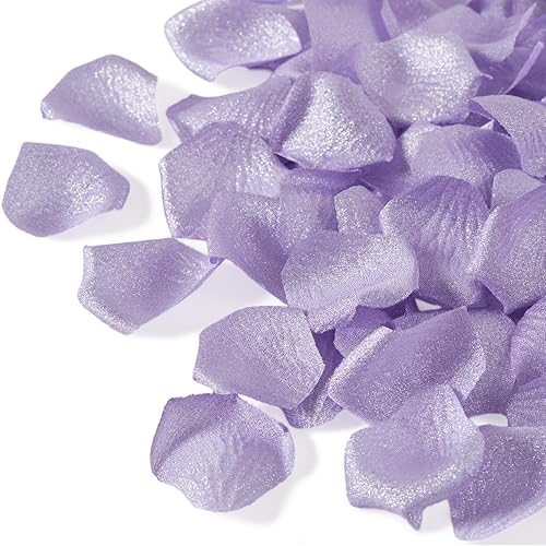 TINGE TIME 300pcs Silk Rose Petals Gold Yarn Flower Petals for Wedding Flower Girl Basket Aisle Scatter Dinner Table Centerpieces Party Bridal Shower Romantic Night Decoration (Light Purple)