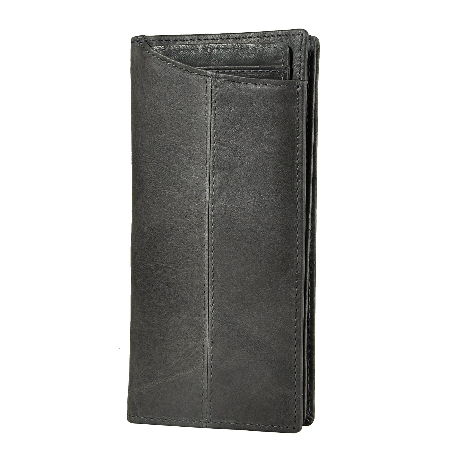 Le'aokuu Mens Leather Zipper Pocket Id Business Card Case Holder Organizer Wallet Phone Case Designer Bifold Checkbook Purse 1019 (1019 Dark Gray)