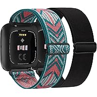 2 Pack Adjustable Elastic Bands Compatible for Fitbit Versa/Versa 2/Versa Lite/Versa SE, Soft Stretchy Nylon Wristband…