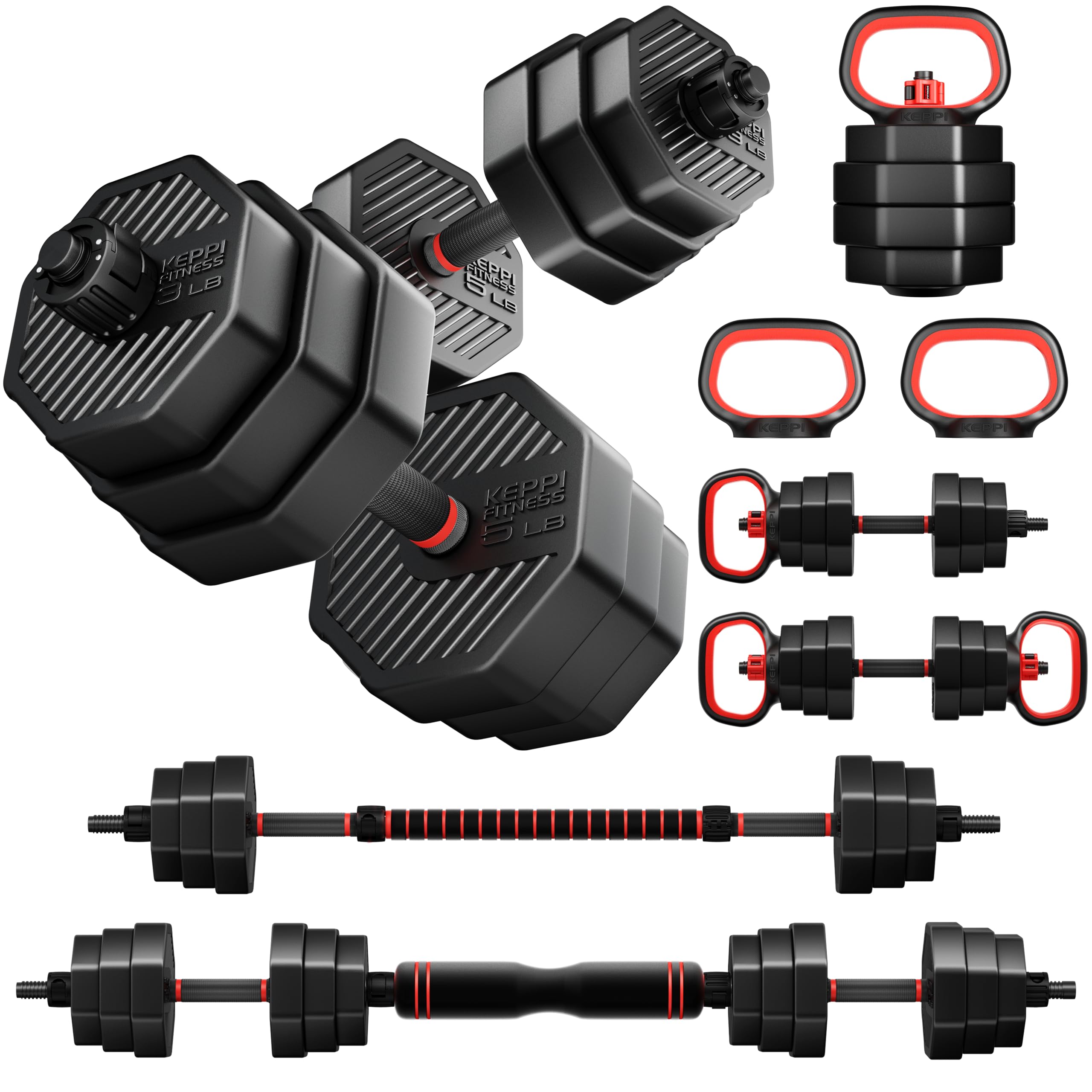Photo 1 of ***MISSING PARTS***
KeppiFitness Adjustable Dumbbell Set, 30/40/50/70/90 lb Weight Set with Connector Bar, 4 in 1 Workout Gear with Dumbbell, Kettlebell, Barbell, Push up Handle for Home Gym Fitness Exercise