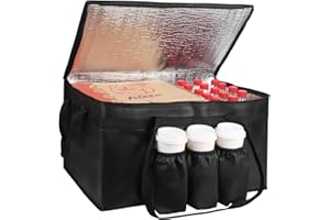 CIVJET Insulated Food Delivery Bag with 3 Cup Holder, XX-Large Insulated Grocery Bags with Zippered Top, Cooler Bags with Drink Carrier, Food Carrier Catering Bag, Commercial Food Warmers, Black
