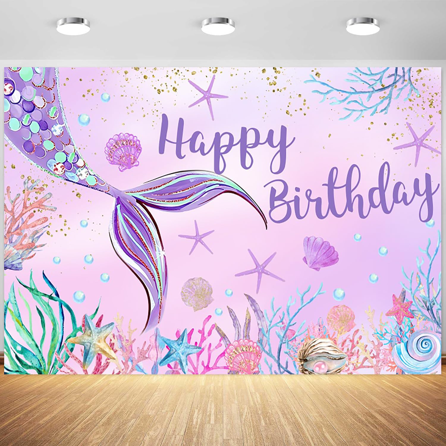 7x5ft Mermaid Happy Birthday Backdrop Purple Tail Under The Sea Coral ...