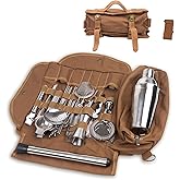 31Pcs Travel Bartender Kit–Bartending Kit with Bar Tools Bartender Accessories,Canvas Tool Bag–Professional Stainless Steel Bar Tools Set,Bar Set Cocktail Shaker Set for Home Cocktail Making,Camping