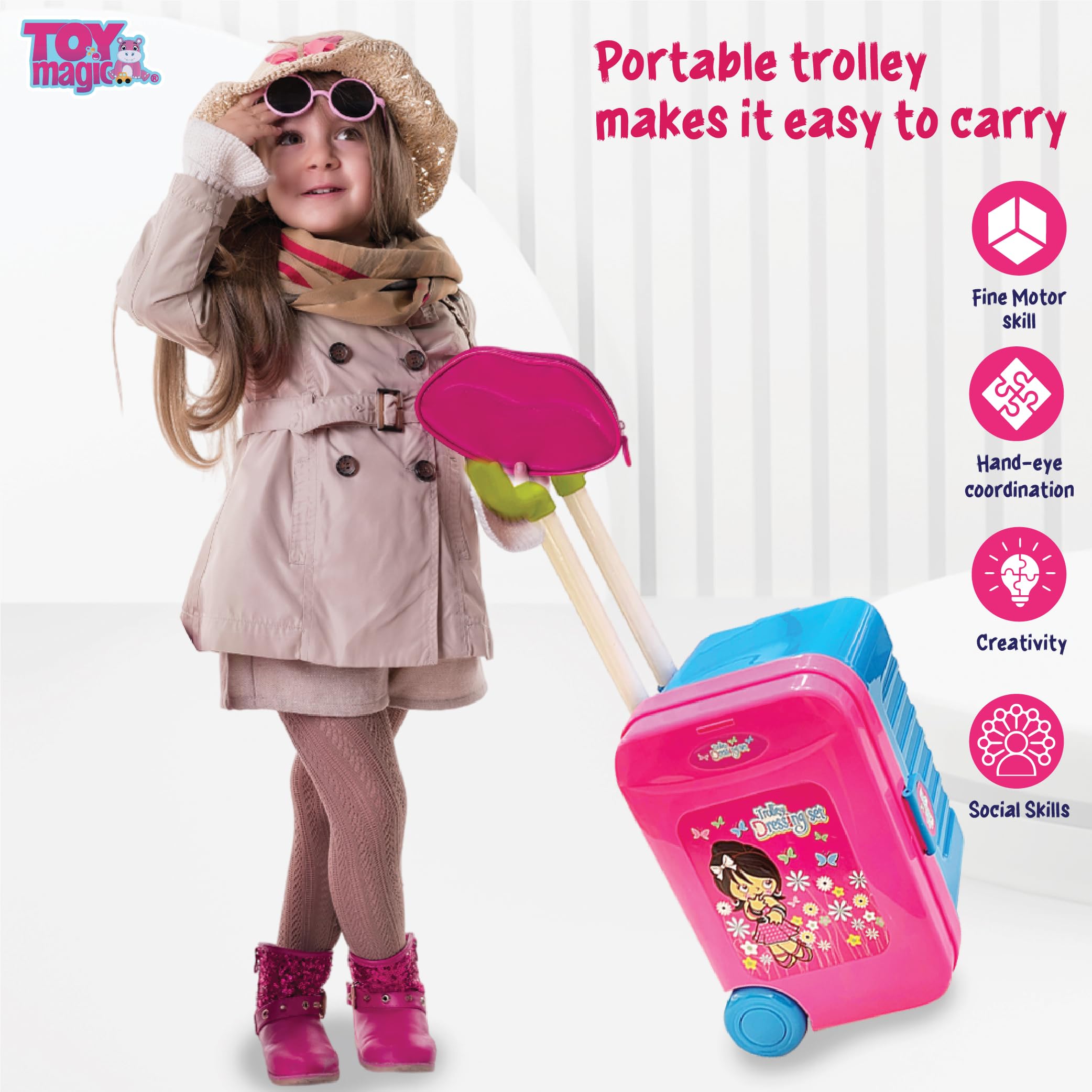 ToyMagic Pretend Play Makeup Toys Set for Girls with Briefcase and Accessories |Cosmetic Set 2 in 1 Vanity Table Portable Trolley Play Set |Beauty Make Up Toy Set for 5+ Yrs Girls 4