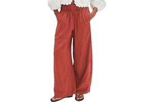 Ziqoty Women's Linen Wide Leg Pants Elastic Waist Summer Boho Palazzo Pants Beach Vacation Casual Trousers with Pockets