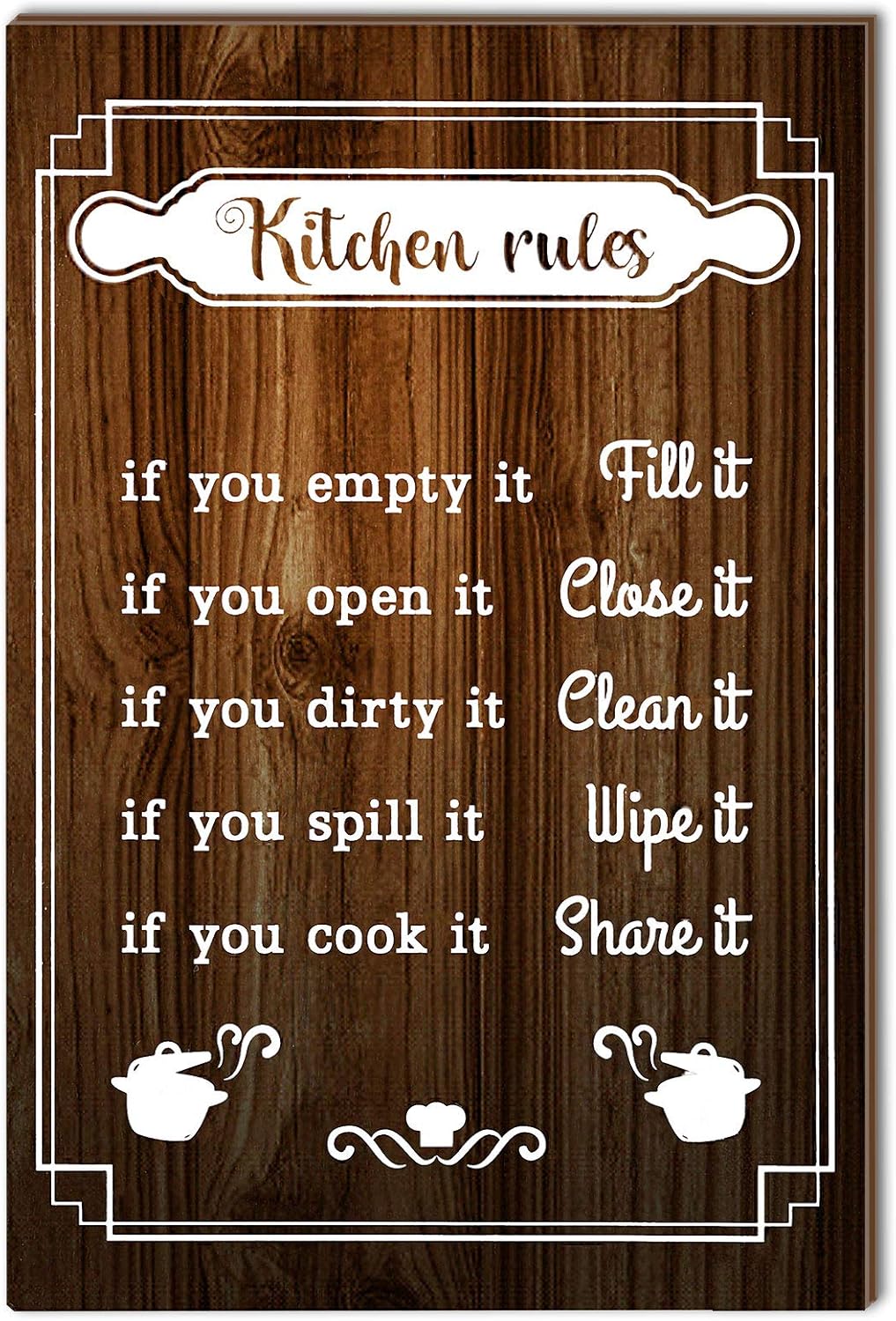 Jetec Kitchen Rules Sign Funny Kitchen Rules Wall Decor Rustic Wood Kitchen Sign Farmhouse Kitchen Wood Wall Art Decor Wood Plaque Hanging Sign for Home Housewarming Kitchen Decor, 12 x 8 Inch