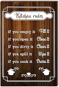Jetec Kitchen Rules Sign Funny Kitchen Rules Wall Decor Rustic Wood Kitchen Sign Farmhouse Kitchen Wood Wall Art Decor Wood Plaque Hanging Sign for Home Housewarming Kitchen Decor, 12 x 8 Inch
