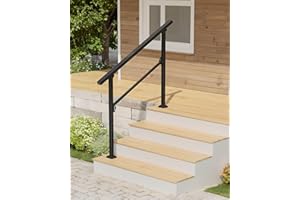 Titeck Hand Rails for Outdoor Steps, 4 Step Handrail, Stair Railing Indoor, Hand Rails for Indoor Stairs & Wrought Iron Handrails for Outdoor Steps for Porch/Deck, Black