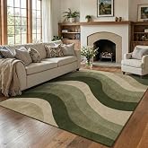BreezeRise 5x7 Olive Green Area Rugs, Modern Washable Rug for Living Room | Soft Low-Pile Washable Rug with Water-Resistant Surface, Non-Slip Backing and Foldable Design for Dining Room and Bedroom